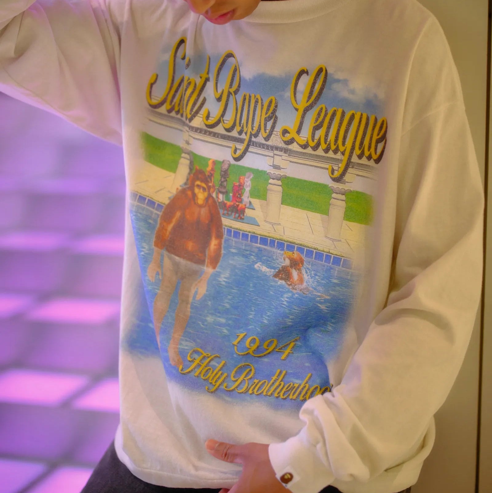 SM-MK1-0000-C39/BAPE_LS T-SHIRT/POOL/WHITE