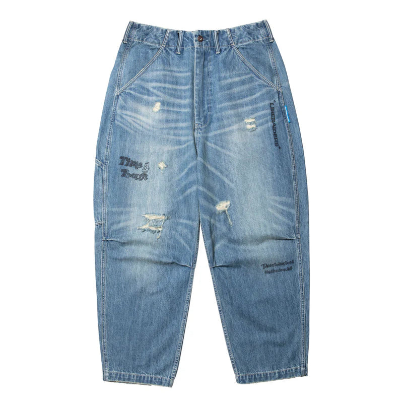 DAMAGED DENIM SARROUEL PANTS