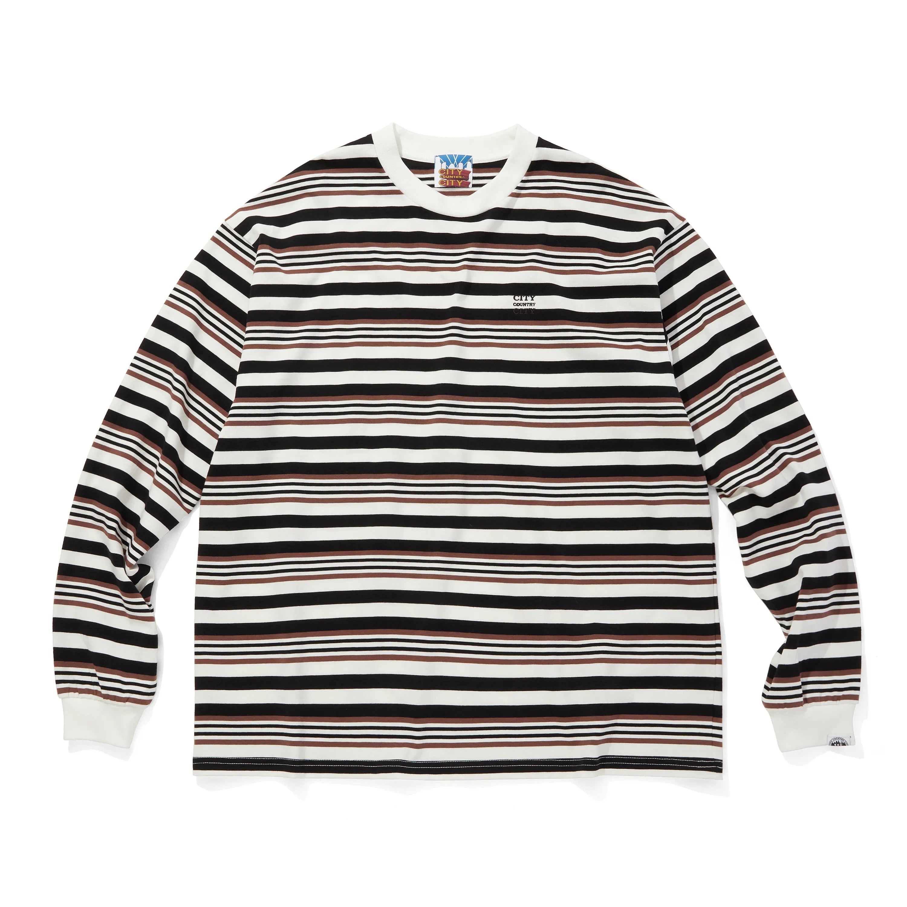 EMBROIDERED LOGO MULTI BORDER L/S T-SHIRT [2 COLORS]
