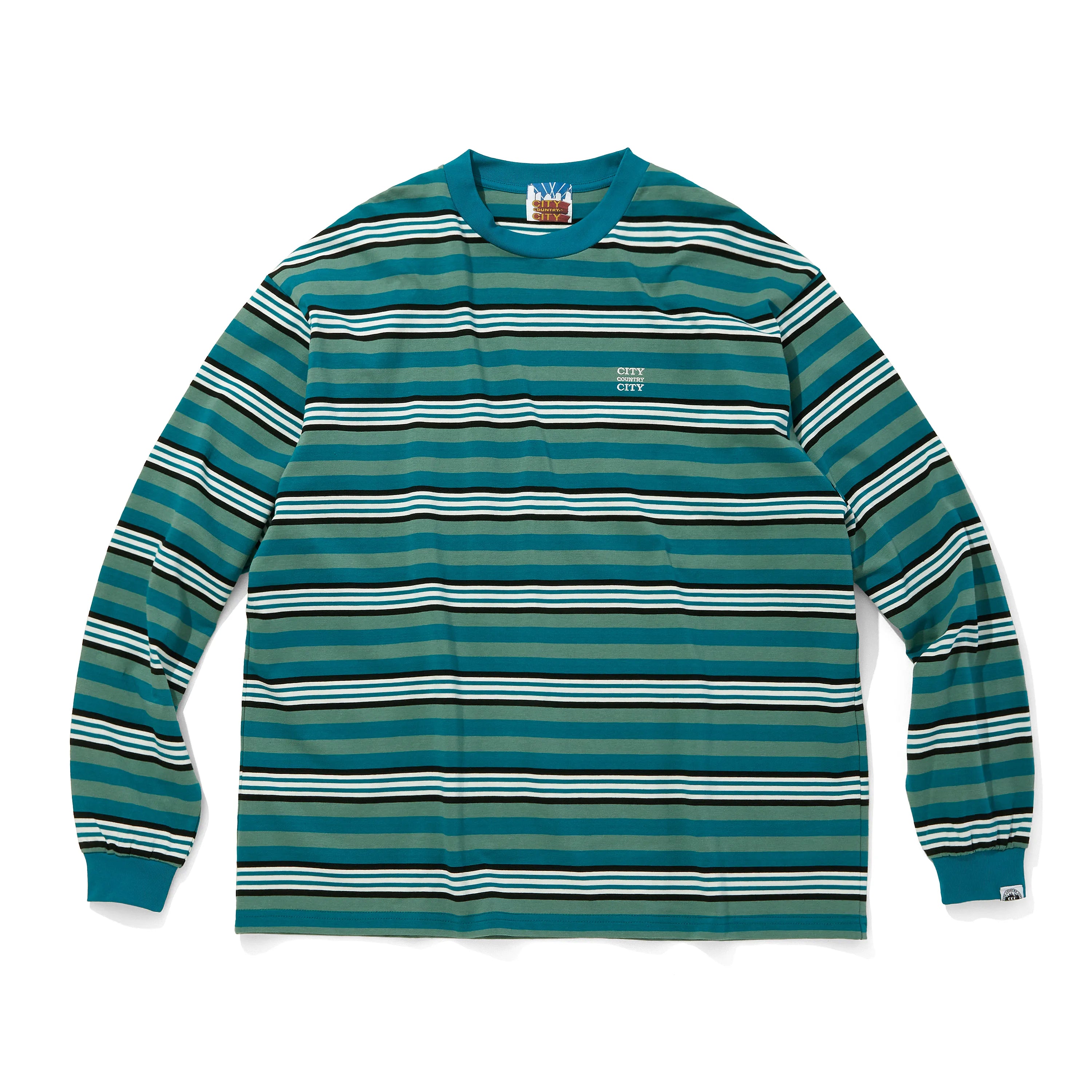 EMBROIDERED LOGO MULTI BORDER L/S T-SHIRT [2 COLORS]