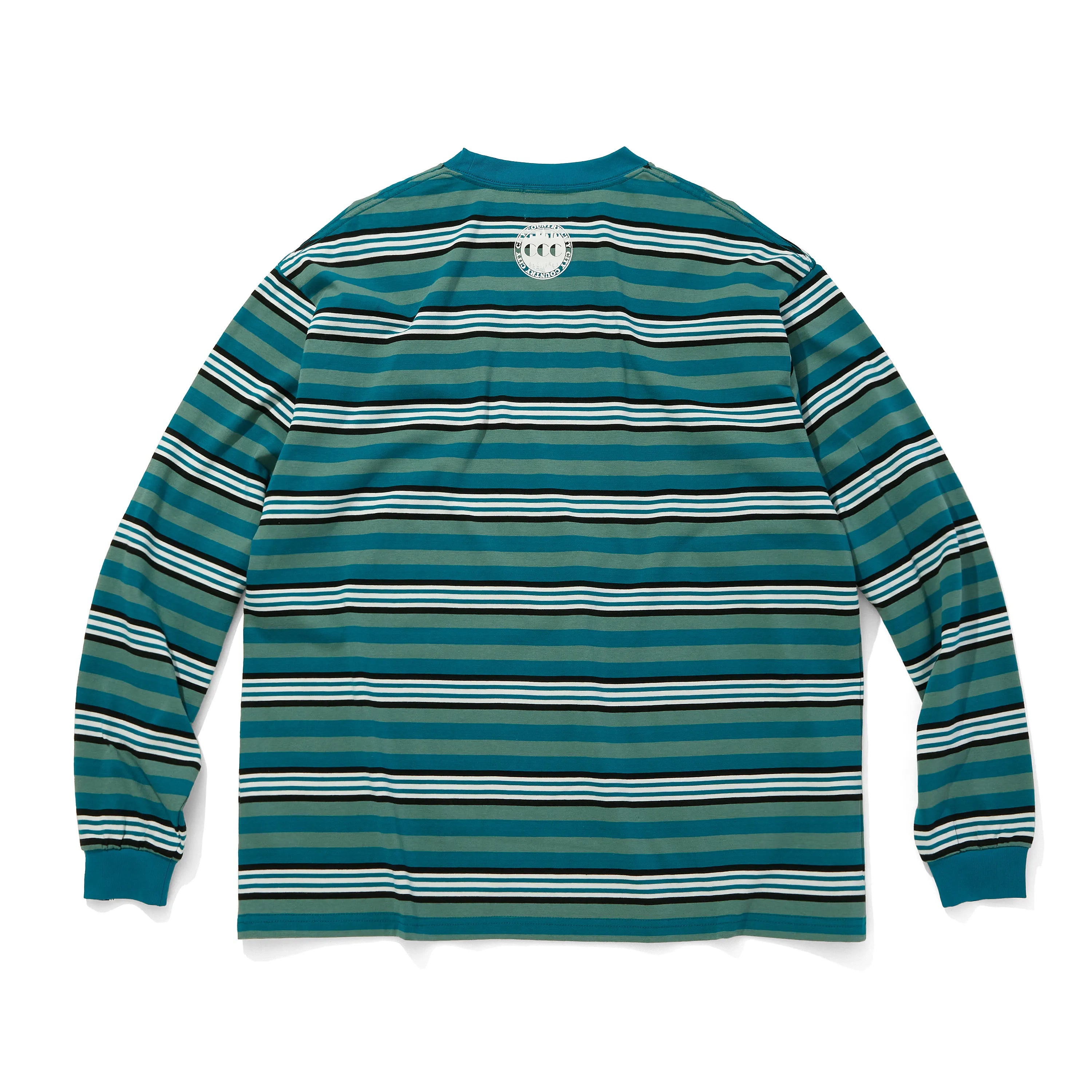 EMBROIDERED LOGO MULTI BORDER L/S T-SHIRT [2 COLORS]