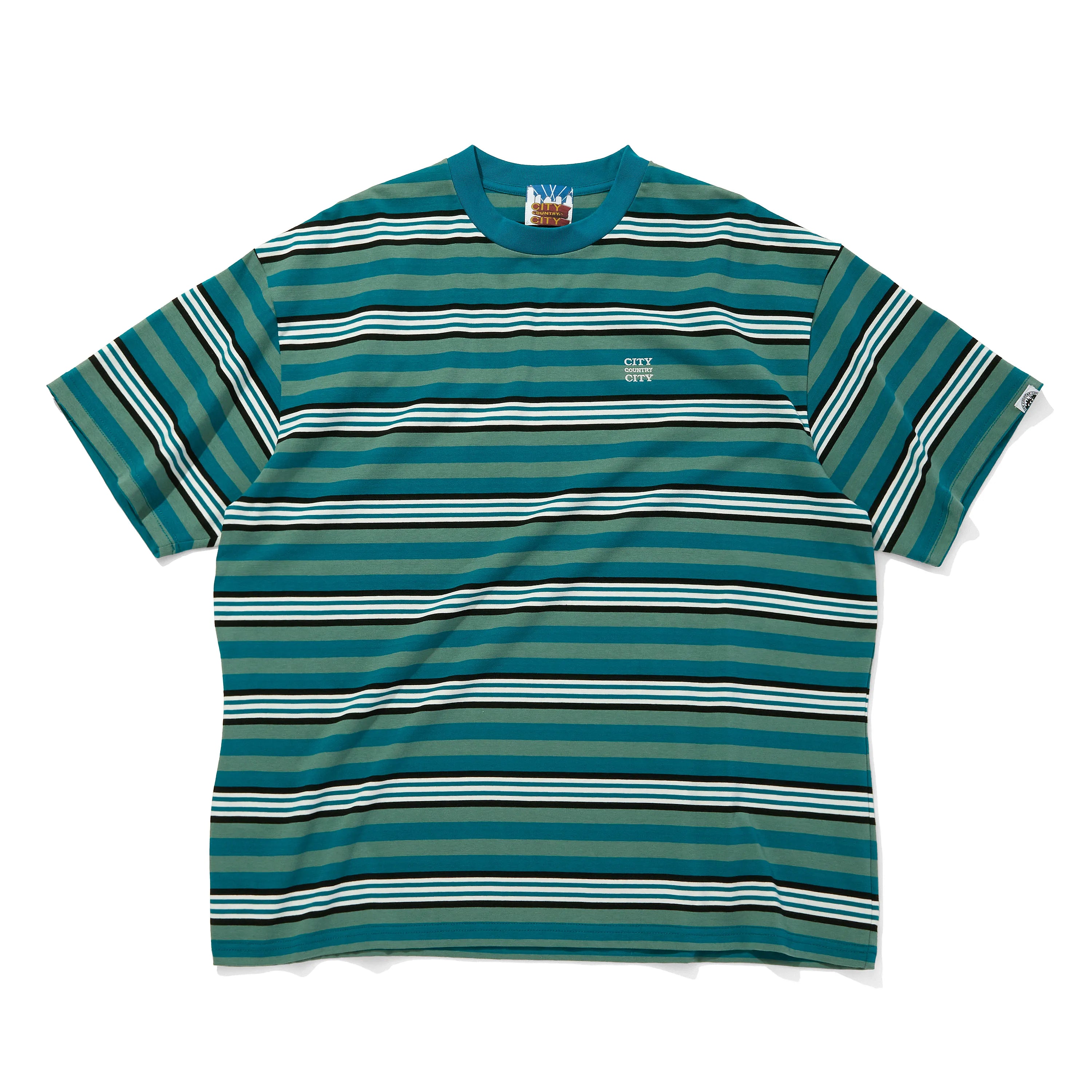 EMBROIDERED LOGO MULTI BORDER T-SHIRT [2 COLORS]