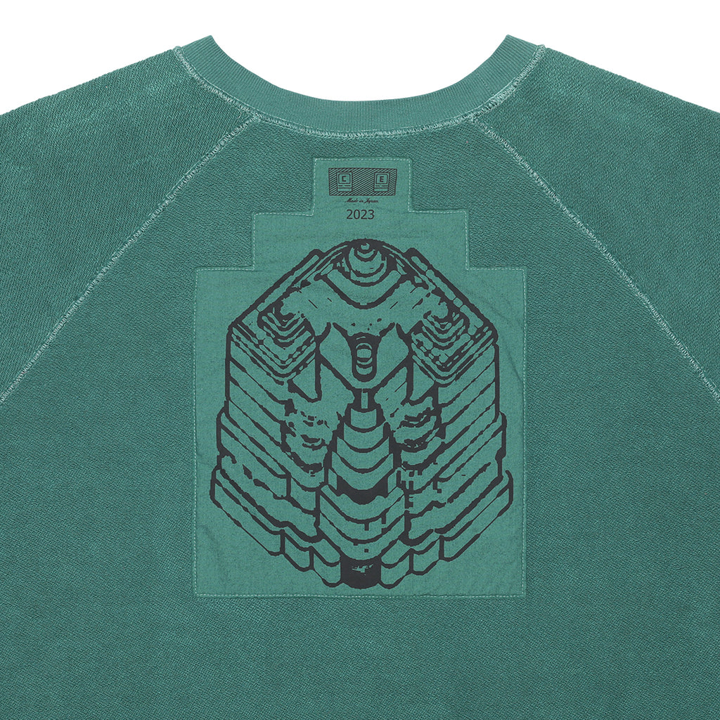 OVERDYE STRIPE SLEEVE BIG CREW NECK GREEN