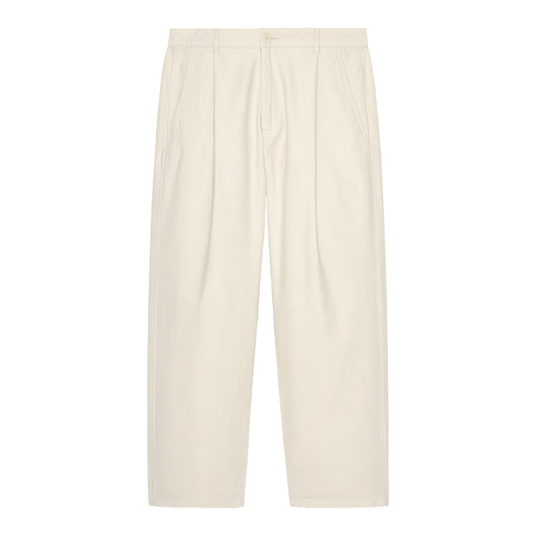 BRUSHED SOFT COTTON ONE TUCK PANTS BEIGE
