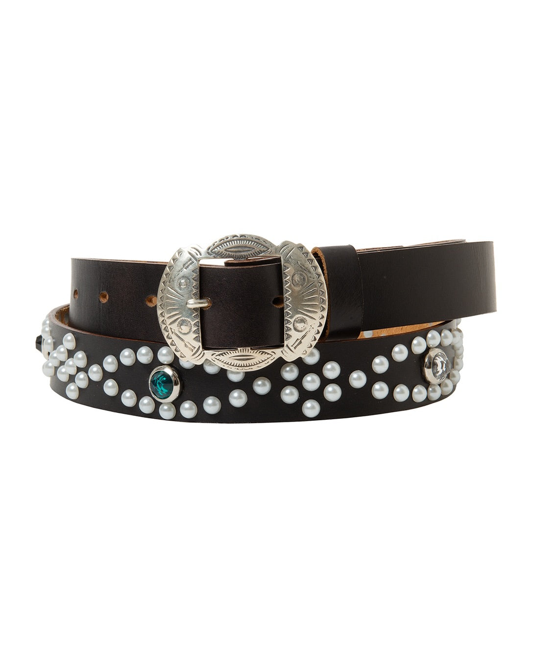PEARL STUDS LEATHER BELT 25mm