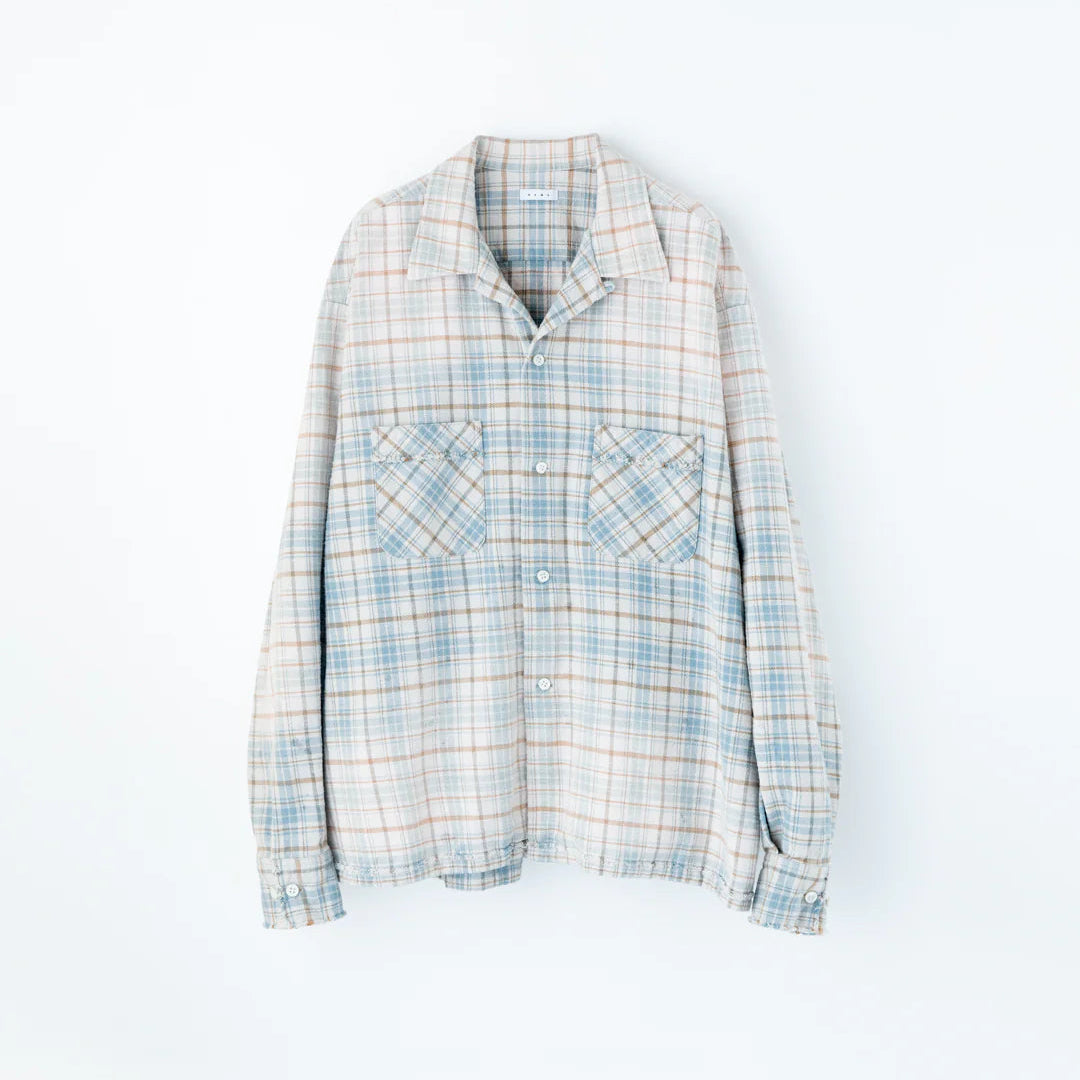 COTTON FLANNEL PLAID OPEN COLLAR SHIRT : DISTRESSED