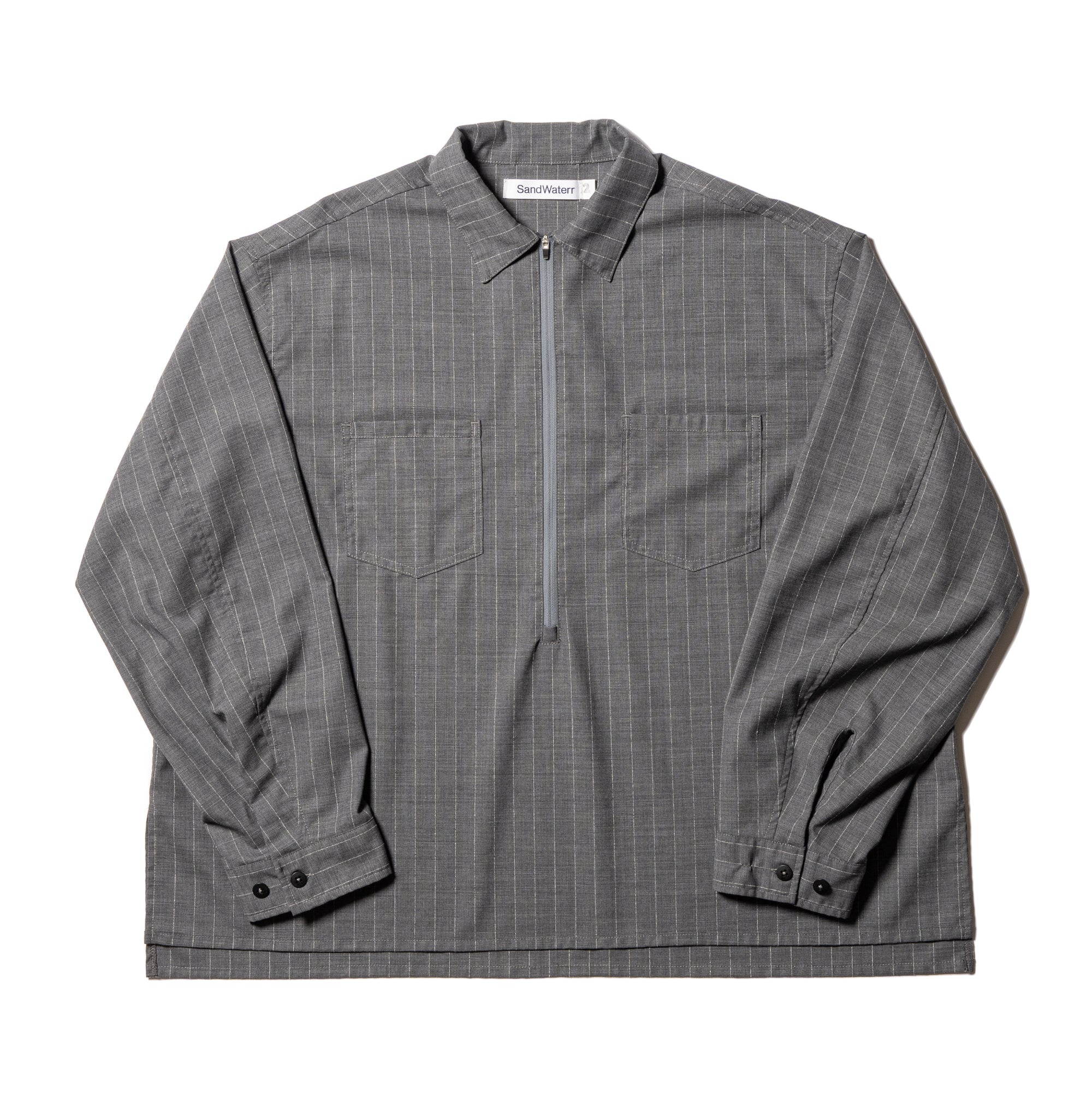 RESEARCHED HALF ZIP SHIRTS / WOOL SATIN CHALK STRIPE