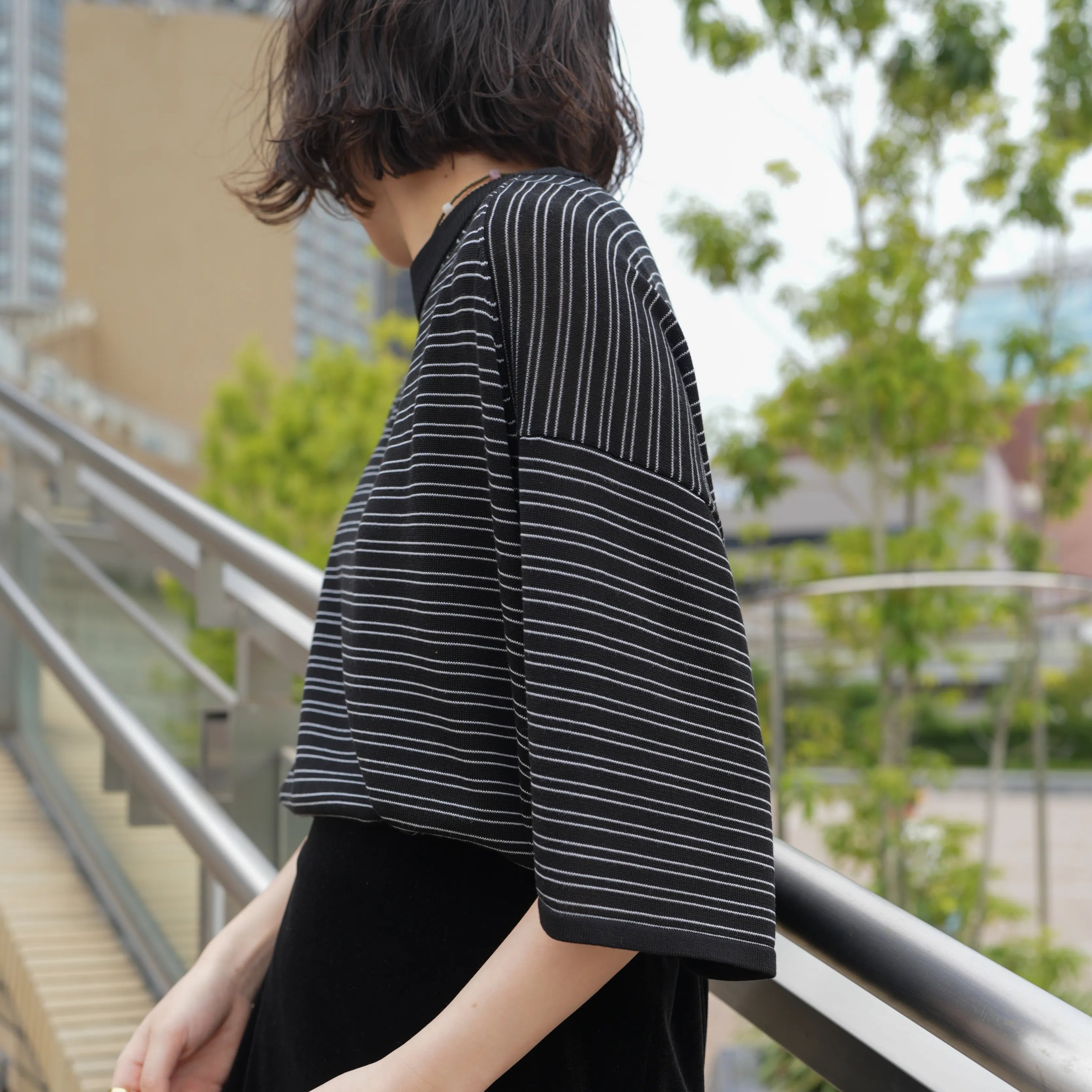 RESEARCHED SWEATER SS /RAYON MIX YARN BORDER [2 COLORS]