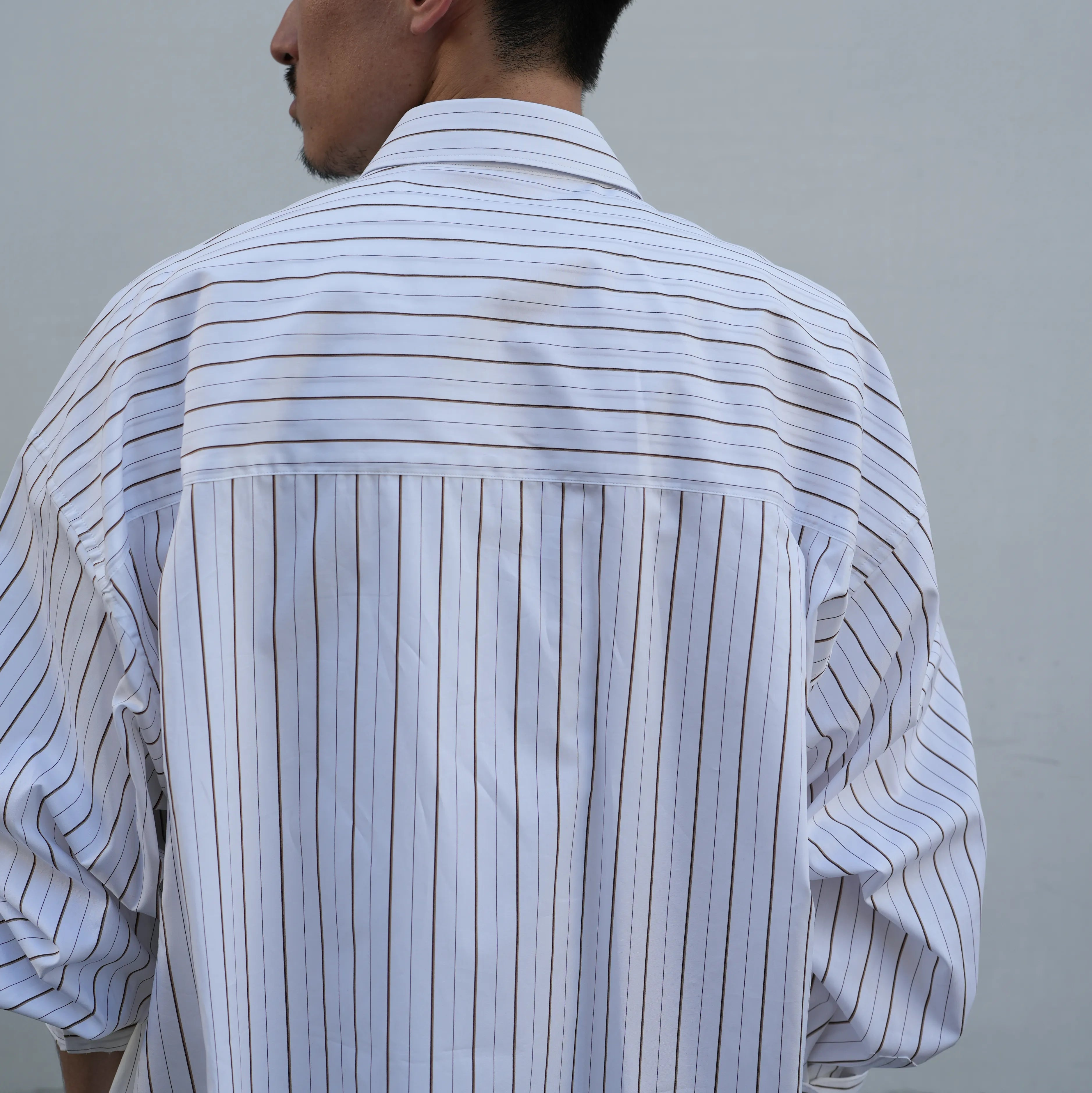SIDOGRAS Brown Stripe L/S Oversized Regular Collar Shirt [GM263-50345]