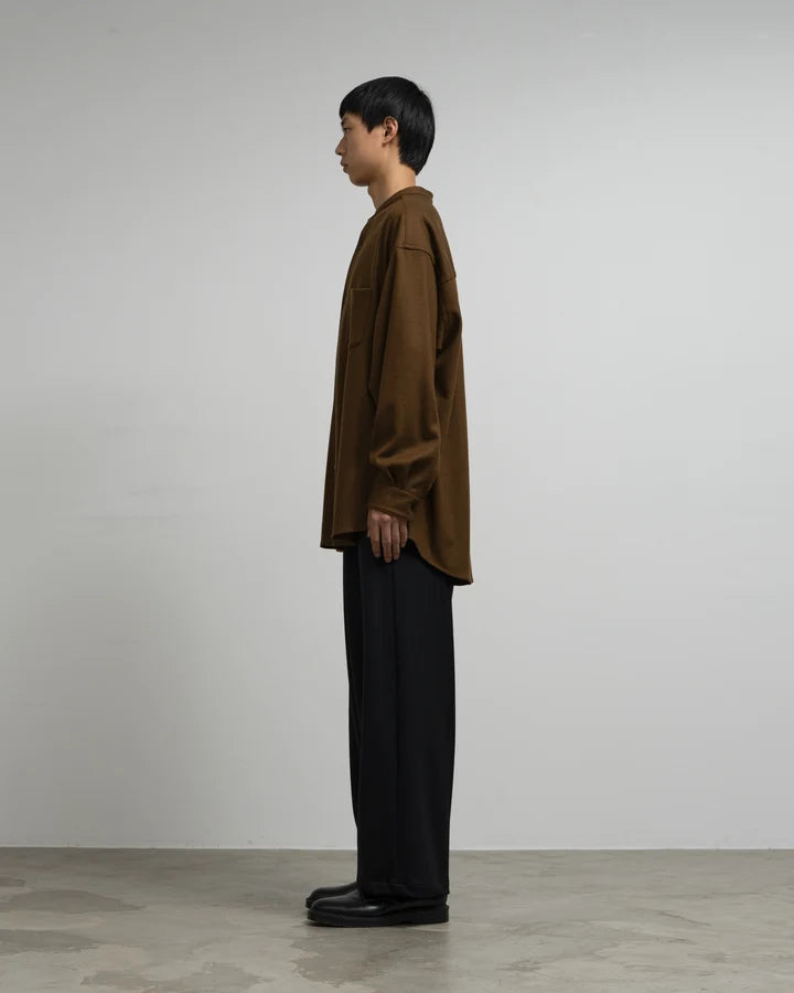 Wool Smooth Flannel Oversized Band Collar Shirt [3COLORS]