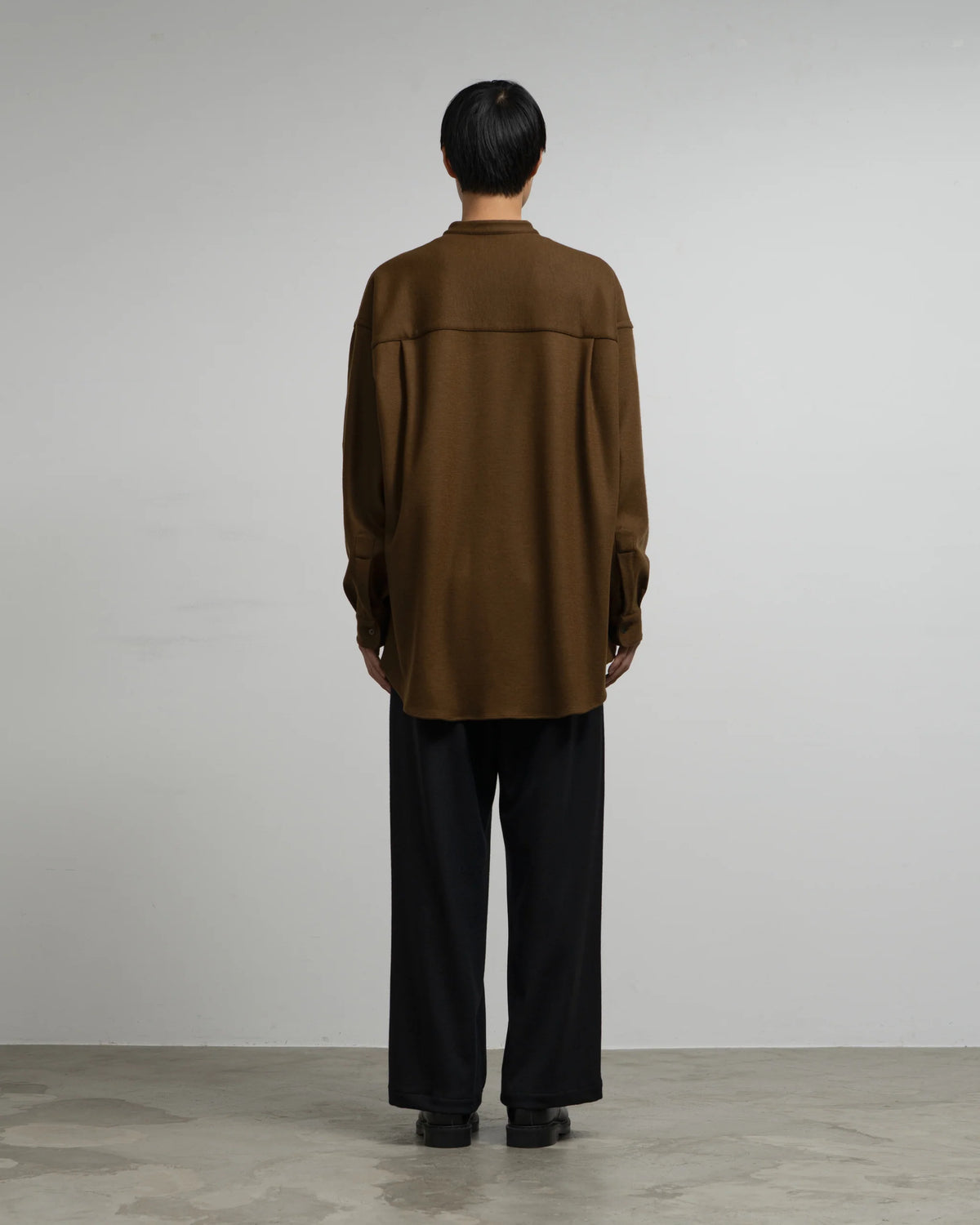 Wool Smooth Flannel Oversized Band Collar Shirt [3COLORS]