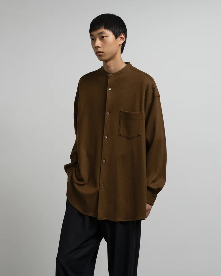 Wool Smooth Flannel Oversized Band Collar Shirt [3COLORS]