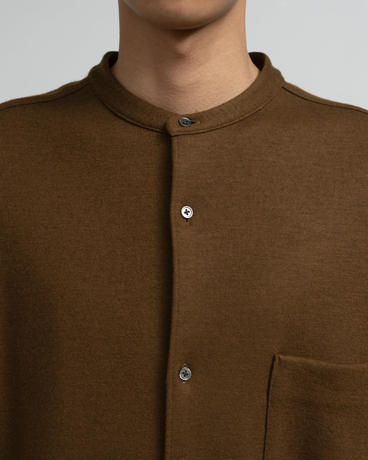 Wool Smooth Flannel Oversized Band Collar Shirt [3COLORS]