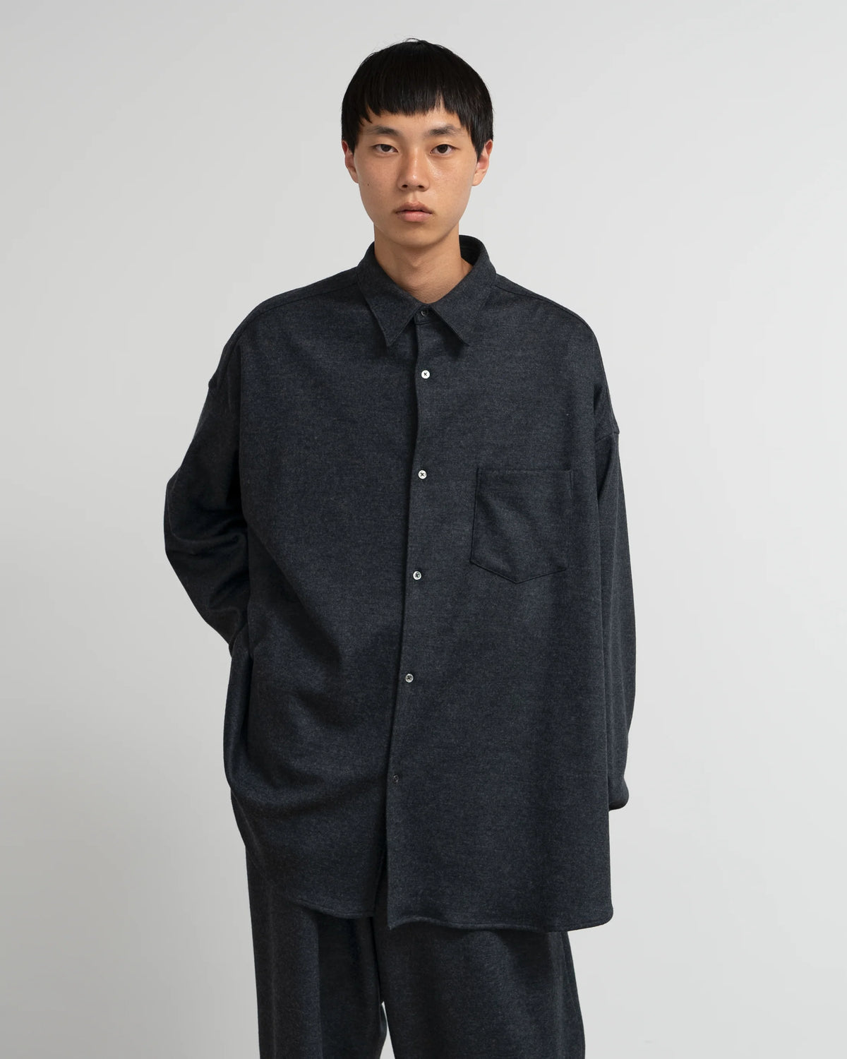 Wool Smooth Flannel Oversized Regular Collar Shirt [3COLORS]