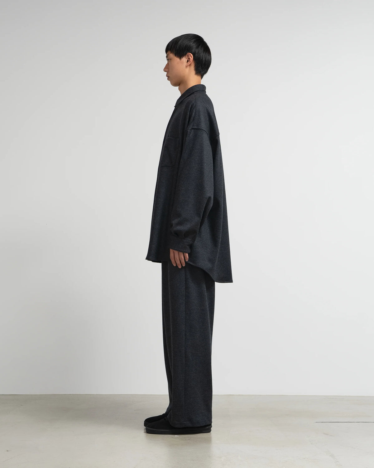 Wool Smooth Flannel Oversized Regular Collar Shirt [3COLORS]