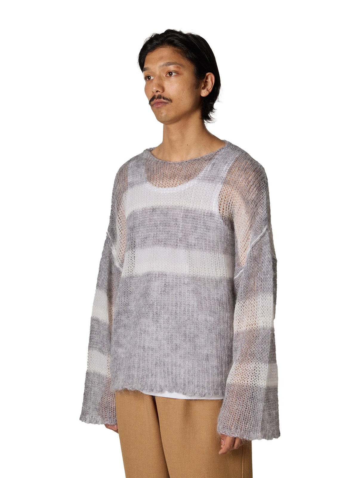 RESEARCHED BOAT NECK BORDER SWEATER / MOHAIR MIX YARN
