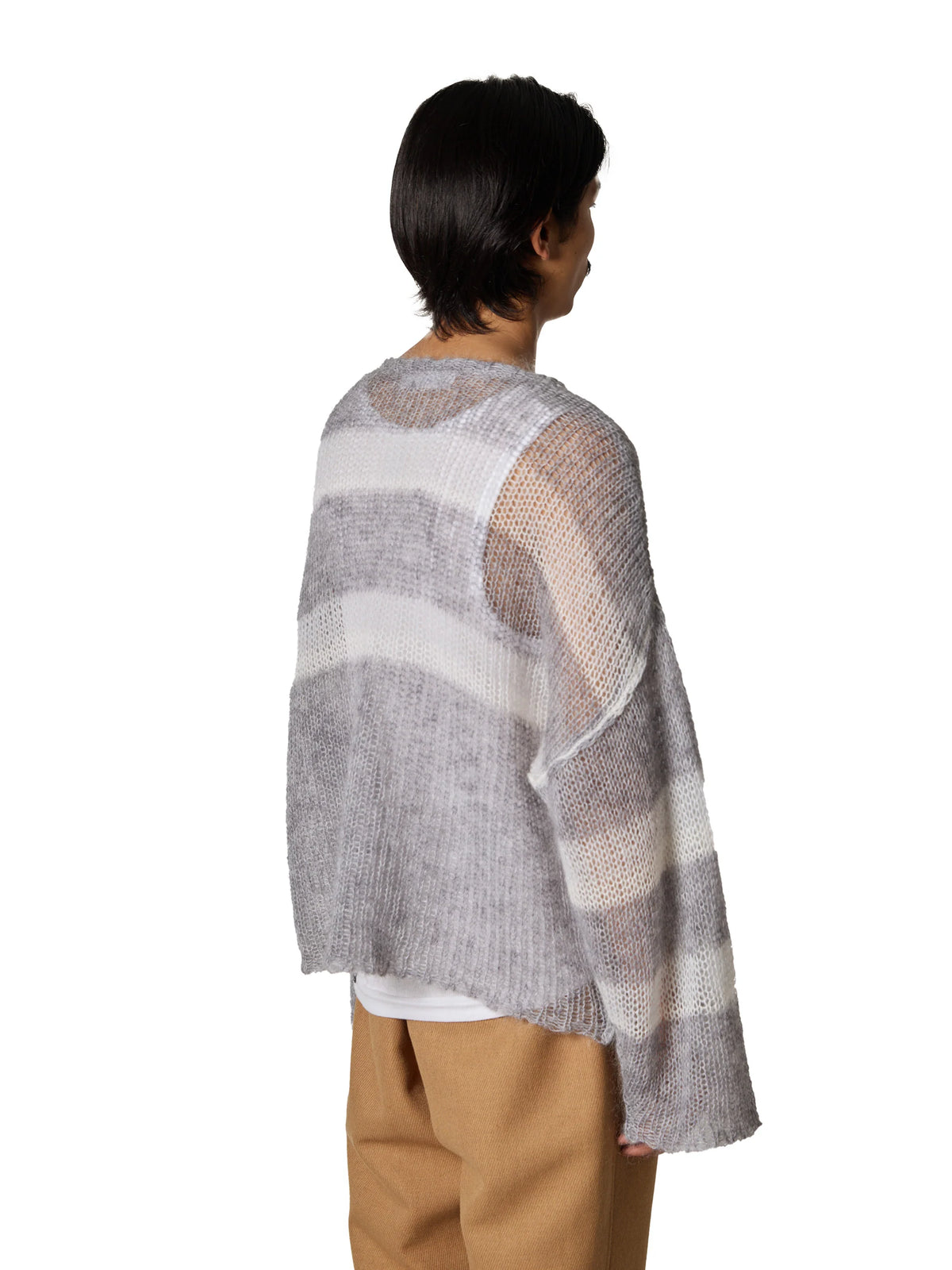 RESEARCHED BOAT NECK BORDER SWEATER / MOHAIR MIX YARN