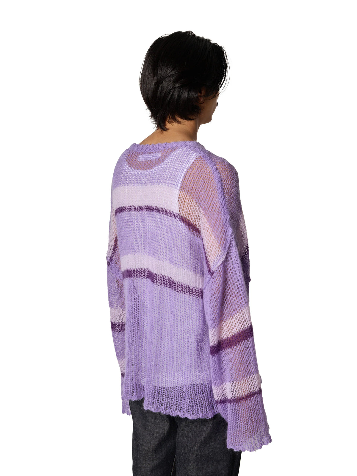 RESEARCHED BOAT NECK BORDER SWEATER / MOHAIR MIX YARN